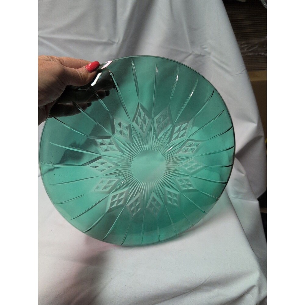 Anchor Hocking Canfield Pattern Green 12" Platter Pressed Diamond - Picture 4 of 4
